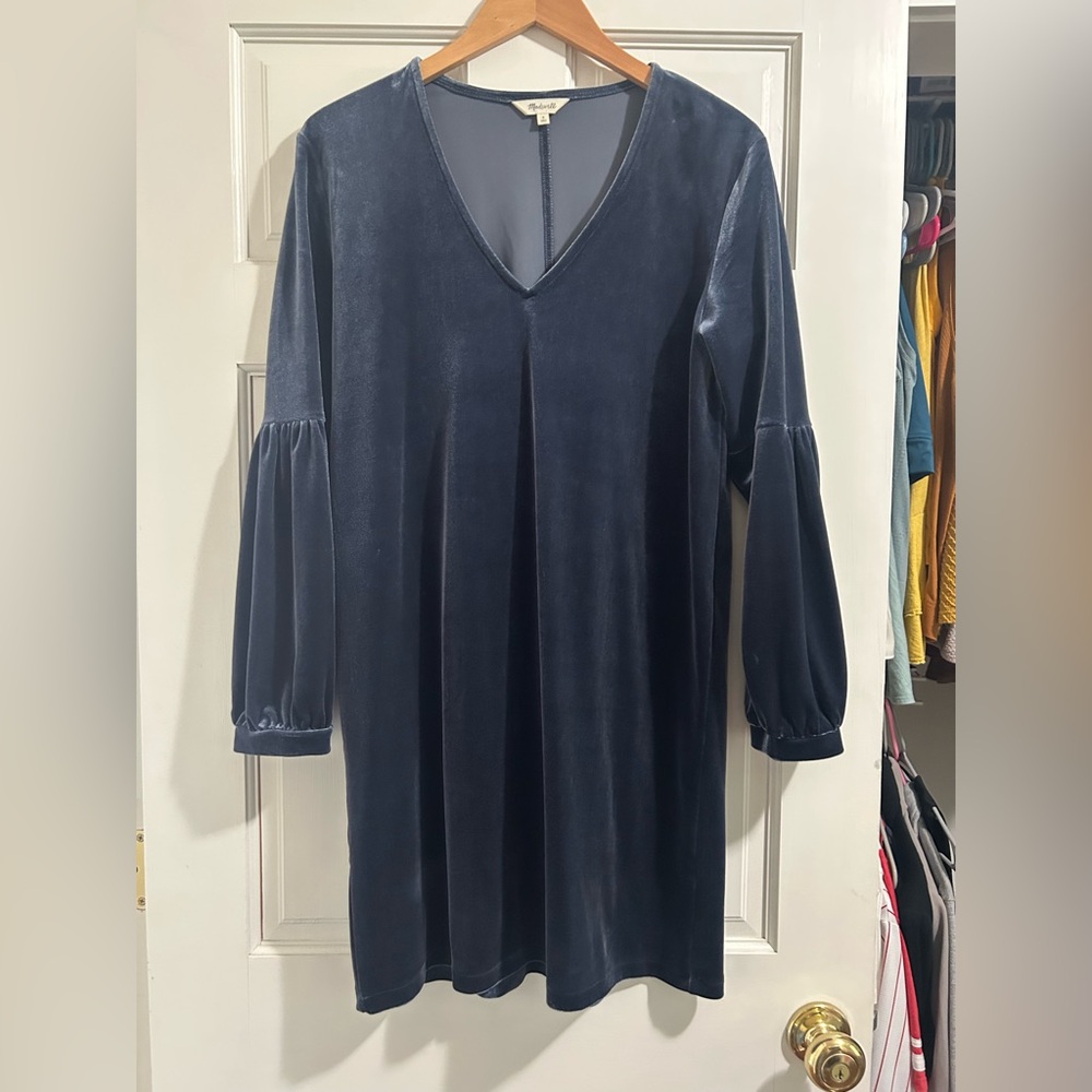 Madewell Deep Blue Velvet Long Sleeve Dress